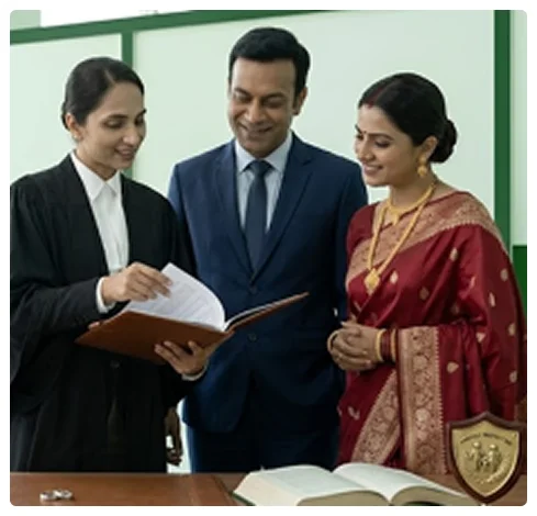 Legal advisor explaining marriage law documents to a couple