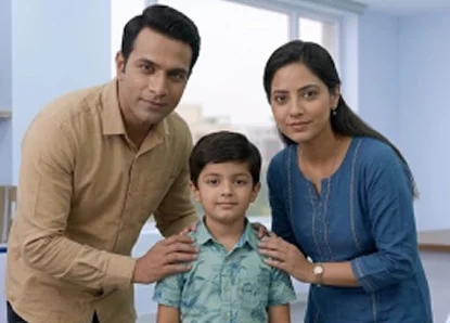 Parents standing with their child during a custody discussion