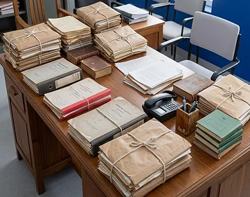 Court files and case papers arranged for legal review