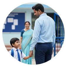 Father dropping his child to school