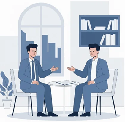 Two men discussing matrimonial law and legal responsibilities
