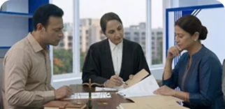Clients reviewing legal divorce grounds with an advocate