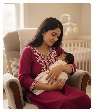 Mother caring for child with maintenance support