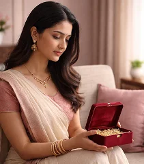 Woman with jewellery box for Stridhan recovery