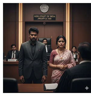 Couple standing in courtroom